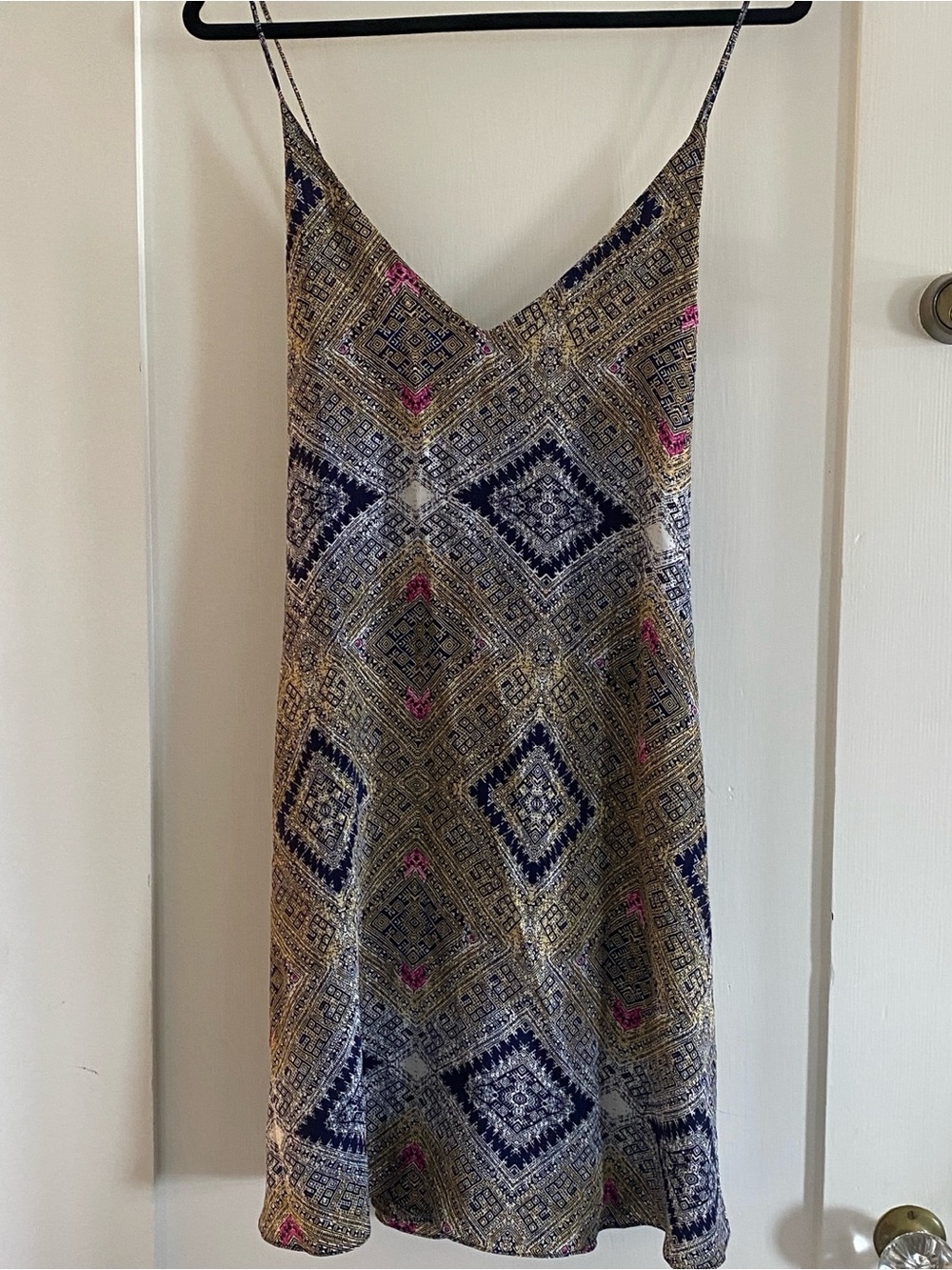 Rory Beca Reversible Printed Slip Dress in Navy and Cream 100% Silk